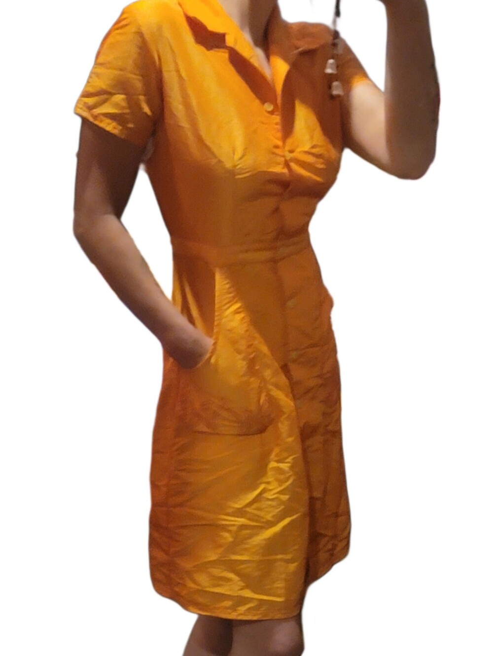 ROXY Vintage 90s Board Short Material Orange Utility Shirt Dress